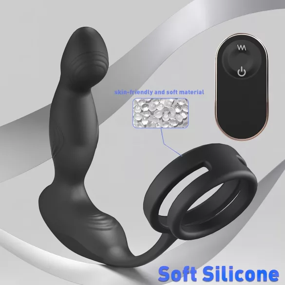 Sex HD Virgil - eesnäärme vibraator peenise- ja munandirõngaga - must