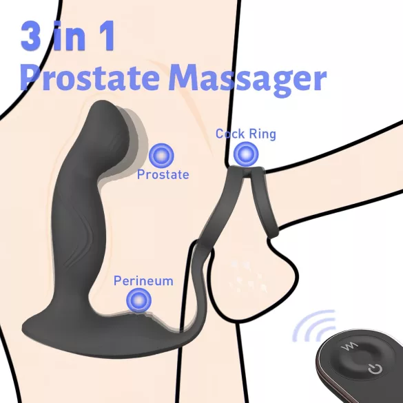Sex HD Virgil - eesnäärme vibraator peenise- ja munandirõngaga - must