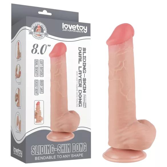 Lovetoy Sliding-Skin - munanditega kaksikkihiline dildos - 20,8 cm naturaalne
