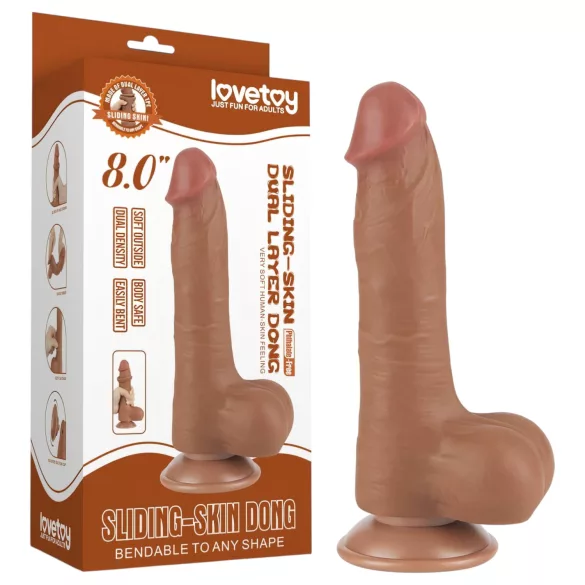 Lovetoy Sliding-Skin - munanditega kahekordne dildo - 20,8cm - tume naturaalne