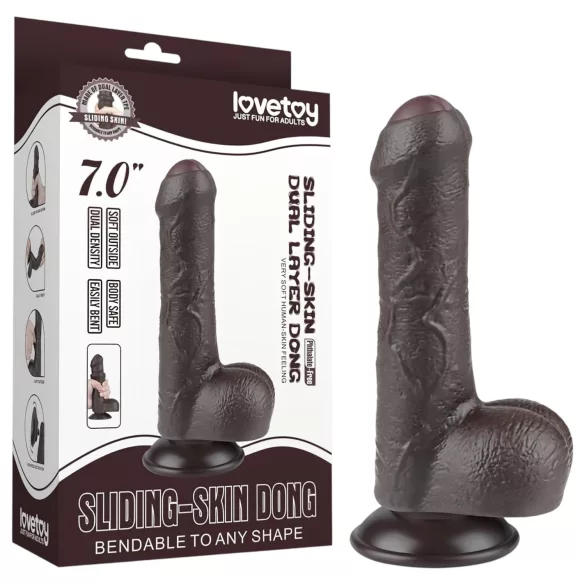 Lovetoy Sliding-Skin - munanditega kahekihiline dildo - 18,3cm - pruun