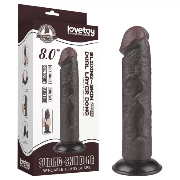 Lovetoy Sliding-Skin - realistlik kahekihiline dildo iminapaga - 20cm pruun