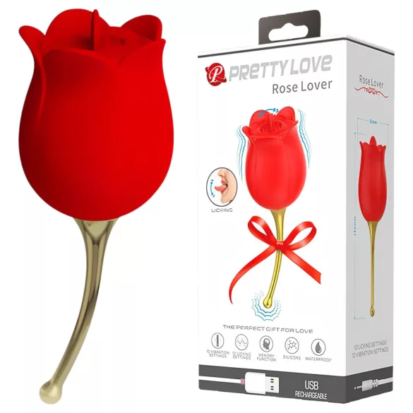 Pretty Love Rose Lover - kliitorivibraator keelefunktsiooniga 2in1 - punane