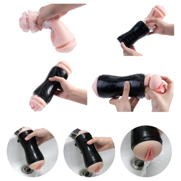 Vibeconnect - masturbaator realistlik suu ja tupega - naturaalne/must