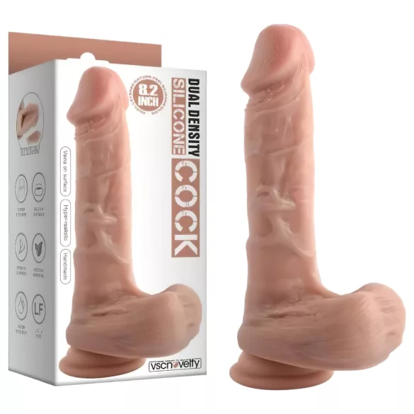 Dual Density - iminapaga, munanditega naturaalne dildo - 20 cm (naha toon)