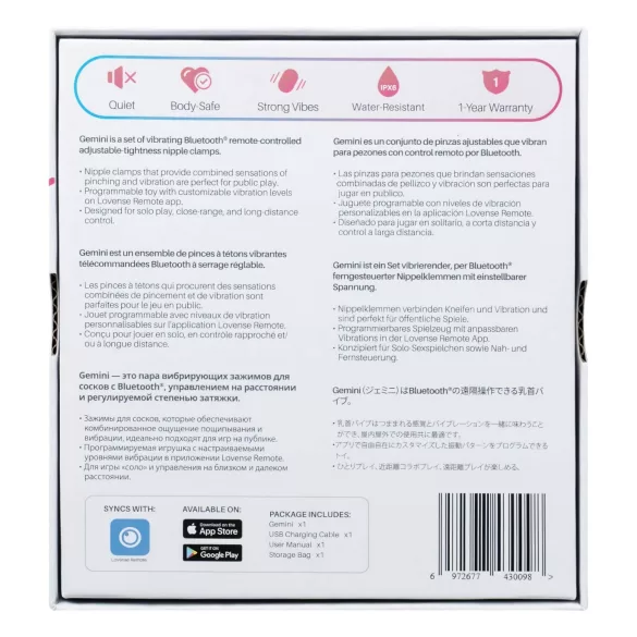 Lovense Gemini - rakendusega juhitav vibreeriv rinnanibu klamber (roosa)