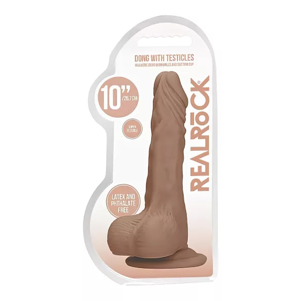 RealRock Dong 10 - realistlik munanditega dildo 25cm - tume nahatoon