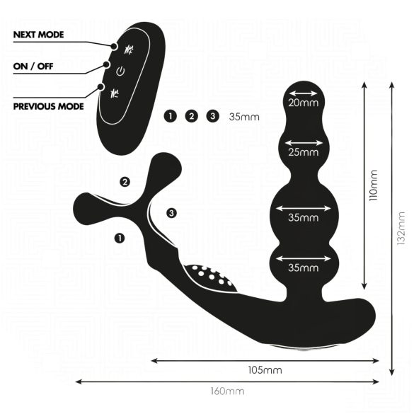 Addicted Toys - anaalvibraator pöörleva otsaga ja peeniserõngas - must