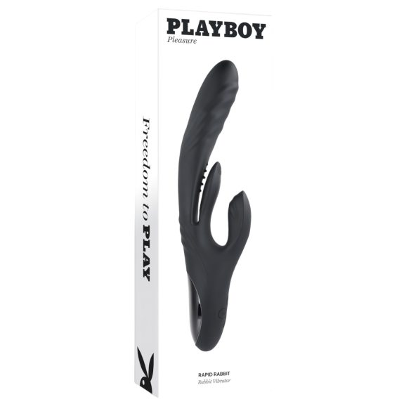 Playboy Rapid Rabbit - kliitorivibraator käepidemega - must, laetav