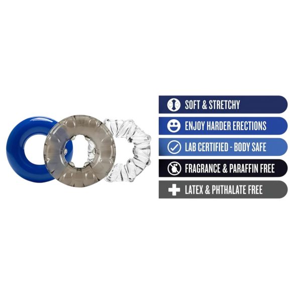 Stay Hard - peeniserõngaste komplekt - 3 tk - värvilised