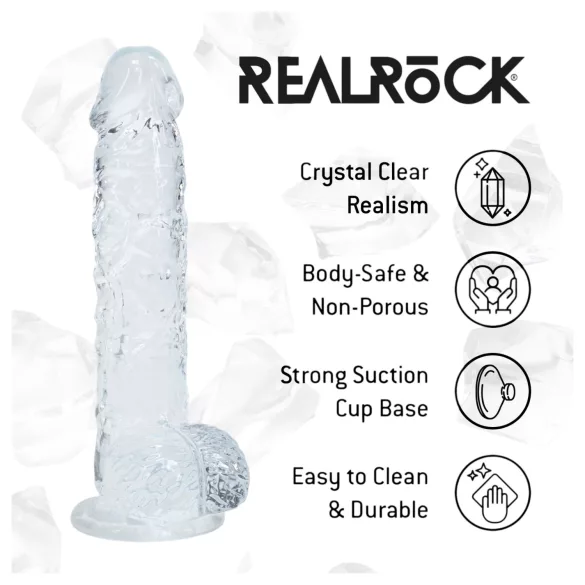 RealRock - elutru dildo munanditega (läbipaistev) - 12,7 cm