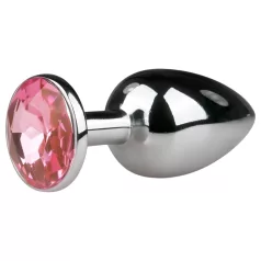   EasyToys Metall No.1 - roosa kiviga kooniline anaalplugg (hõbedane, 2,7 cm)