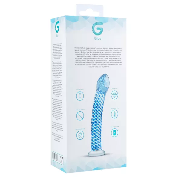 Gildo Glass No. 5 - spiraalne klaasist dildo - läbipaistev-sinine