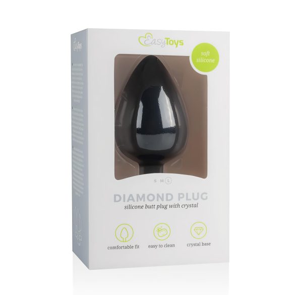 Easytoys Diamond - valge kiviga anaalplug (suur) - must
