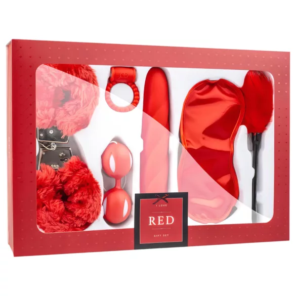 LoveBoxxx I love Red - vibraatoriga sidumiskomplekt 6-osa - punane