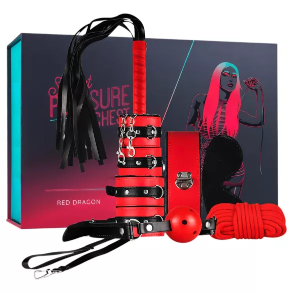 Secret Pleasure Chest - edasijõudnute BDSM komplekt - 10-osaline (punane)