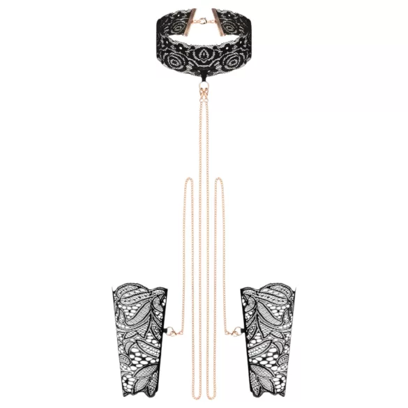 Rosy Gold - kaelarihm ja käerauad - must