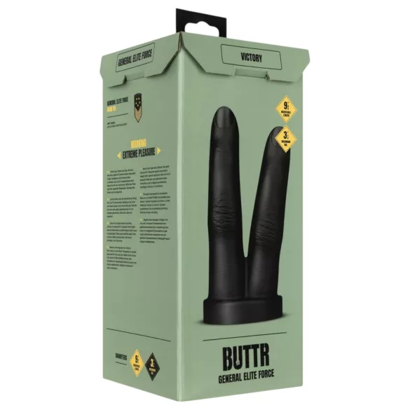BUTTR Victory - topelt sõrmusega anaaldildo - must