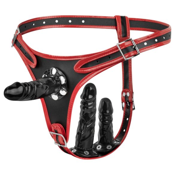Easytoys - rihmaga tripla dildoga (must)