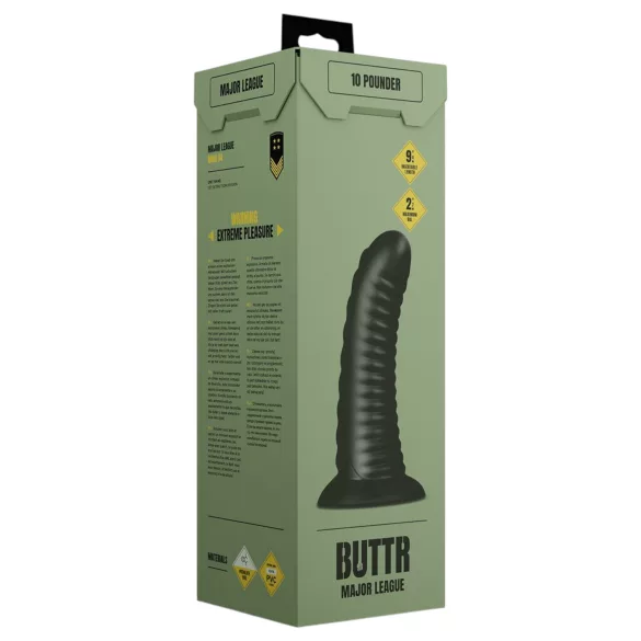 BUTTR Double Ribbed - hiiglaslik sooneline anaaltapp (must) - 26 cm