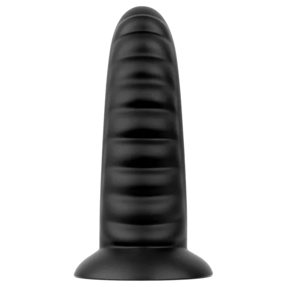 BUTTR Double Ribbed - hiiglaslik sooneline anaaltapp (must) - 26 cm