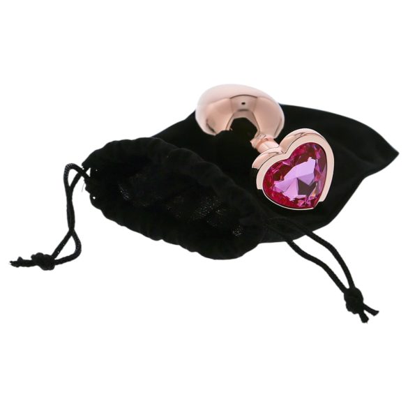 Gleaming Love - anaalplugg südamekujuline kiviga - alumiinium, M, roosakaskuldne