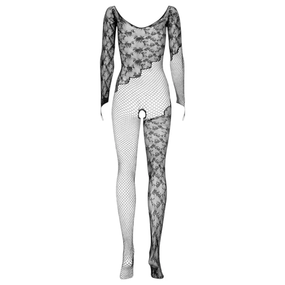 Obsessive - võrkbodi pikkade varrukatega roosimustriga - must (S-L)