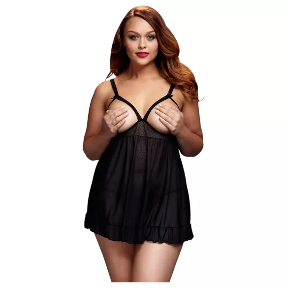 BACI Plus Size - avatud babydoll, täpiline - must XL-XXL