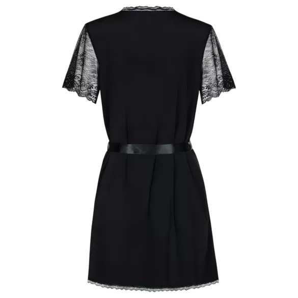 Obsessive Miamor hommikumantel - pitsist varrukatega ja stringid (must)