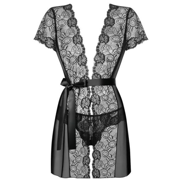Obsessive Alluria - pitsist hommikumantel ja stringid - must