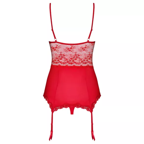 Obsessive Lovica - pitsiline sukahoidjaga topp ja stringid (punane)