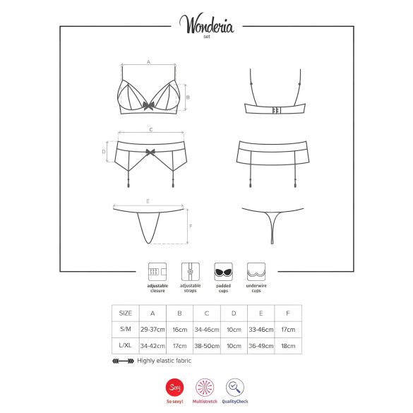 Obsessive Wonderia - tikandiga pitsist pesukomplekt - must