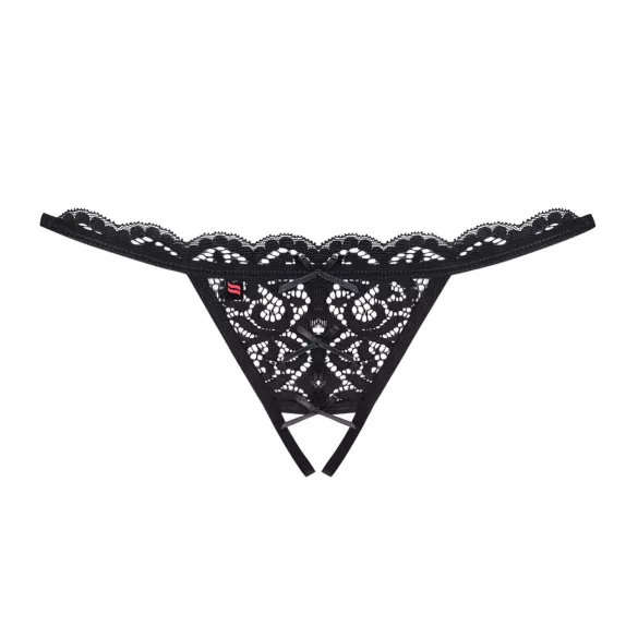 Obsessive - avatud pitsist stringid väikese lipsuga - must