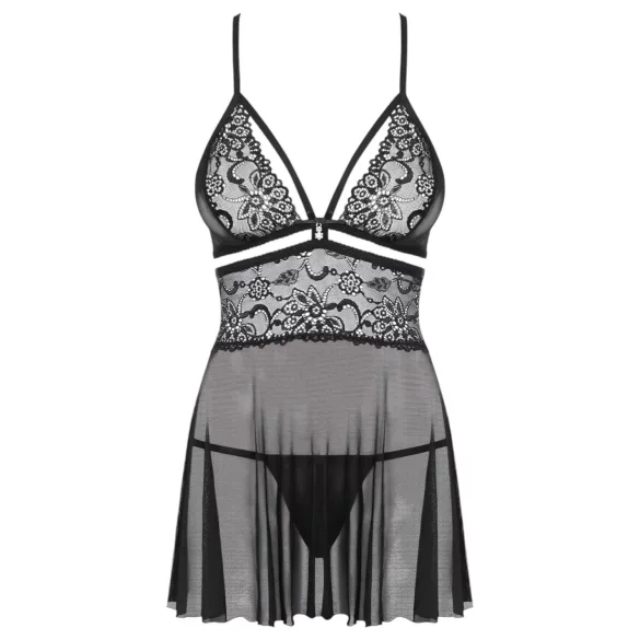 Obsessive - babydoll komplekt - läbipaistev pits - must