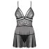 Obsessive 838-BAB-1 - läbipaistev pitsist babydoll komplekt (must) - 2XL/3XL