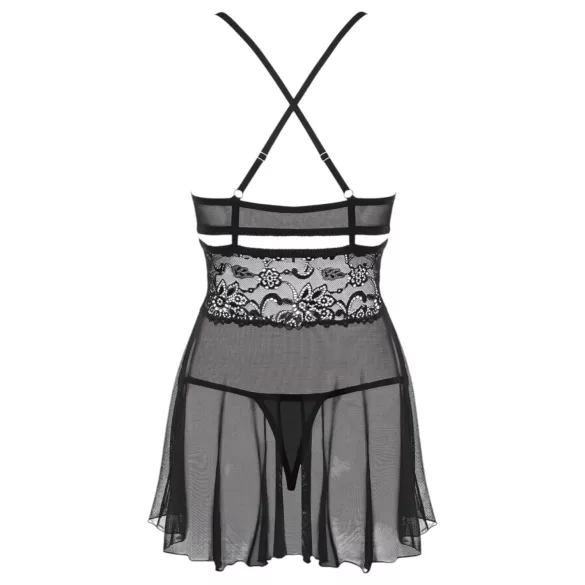 Obsessive - babydoll komplekt - läbipaistev pits - must - 2XL/3XL