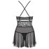 Obsessive 838-BAB-1 - läbipaistev pitsist babydoll komplekt (must) - 2XL/3XL