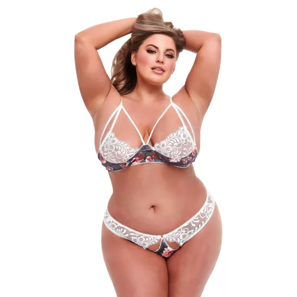 Baci Plus Size - lilleline pitsiline rinnahoidja komplekt (valge)